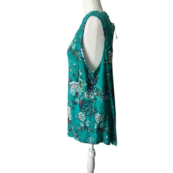 NWT Daniel Rainn Green Floral Pullover V-Neck Sleeveless Crochet Open Back Top - Picture 4 of 11
